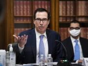 Treasury Secretary Steven Mnuchin speaks during a Senate Small Business and Entrepreneurship hearing to examine implementation of Title I of the CARES Act, Wednesday, June 10, 2020 on Capitol Hill in Washington.