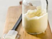 Homemade mayonnaise requires just a few ingredients: An egg, lemon juice or vinegar, mustard, seasoning and oil.