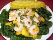 Florentine Shrimp Mango Salad with Sweet Corn on the Cob.