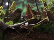 Artistic rendering of a juvenile dromaeosaur 70 million years ago on the Prince Creek Formation in northern Alaska.