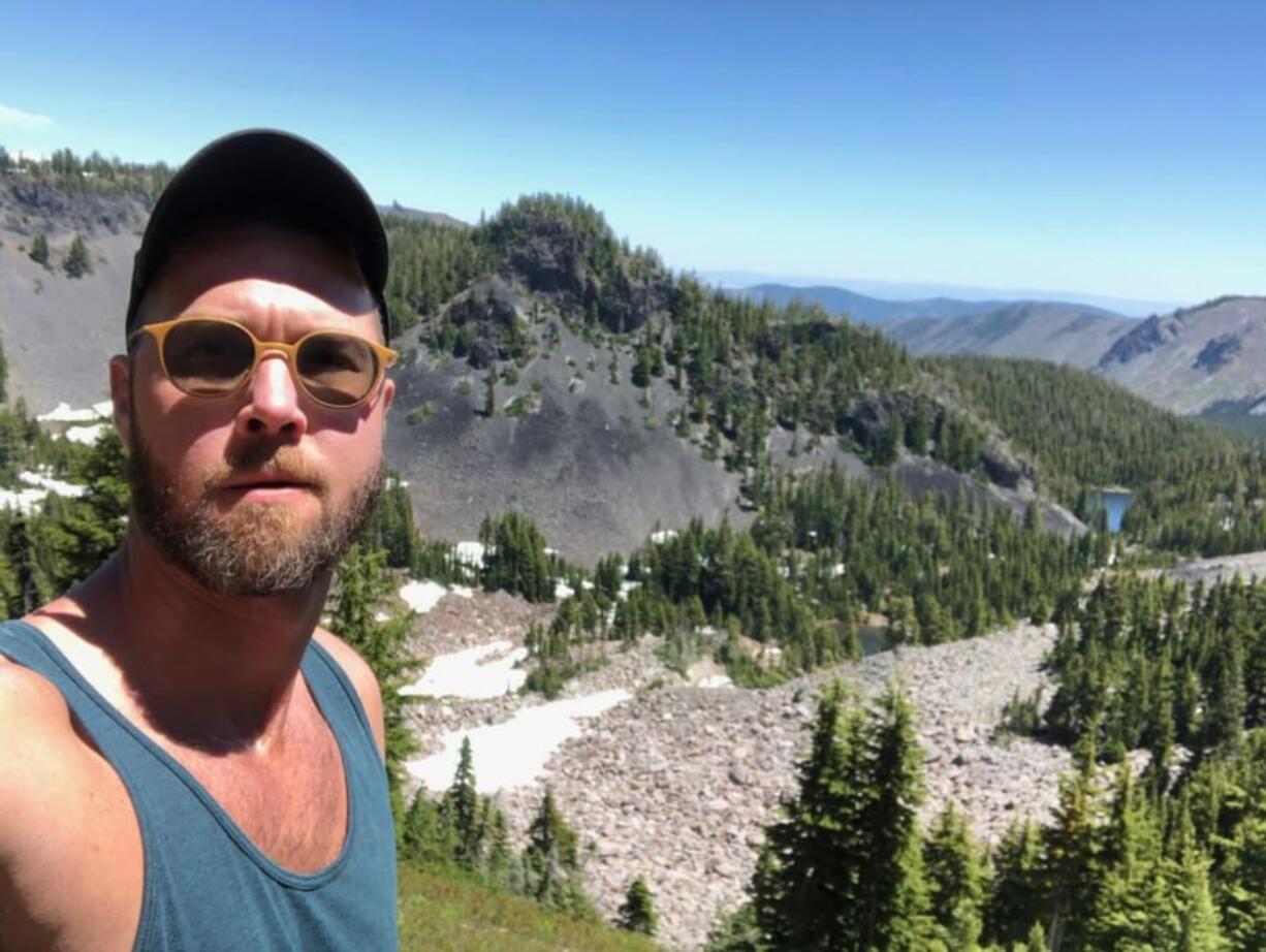 James Thomason of Portland took this selfie July 11 shortly before falling and breaking his right leg near Mount Jefferson in Oregon.