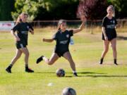 Washington Timbers 02-03 Red player Giselle Snedeker looks for a pass during a training session on Tuesday at Harmony Sports Complex.