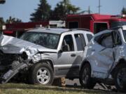 Three people were injured in a two-vehicle crash at the intersection of Southeast Ellsworth Road and Southeast 10th Street on Wednesday morning, July 29, 2020.