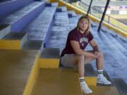 Beau Braden, a 2018 Columbia River High graduate, is pictured in his school's grandstands on Thursday afternoon, June 25, 2020. Beau played two seasons of football at Washington State University, but recently transferred to Montana. One of the reasons for the transfer is to honor the late Hunter Pearson, a friend and football teammate who died in 2017.