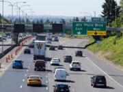 Motorists travel southbound on Interstate 5 through Vancouver.