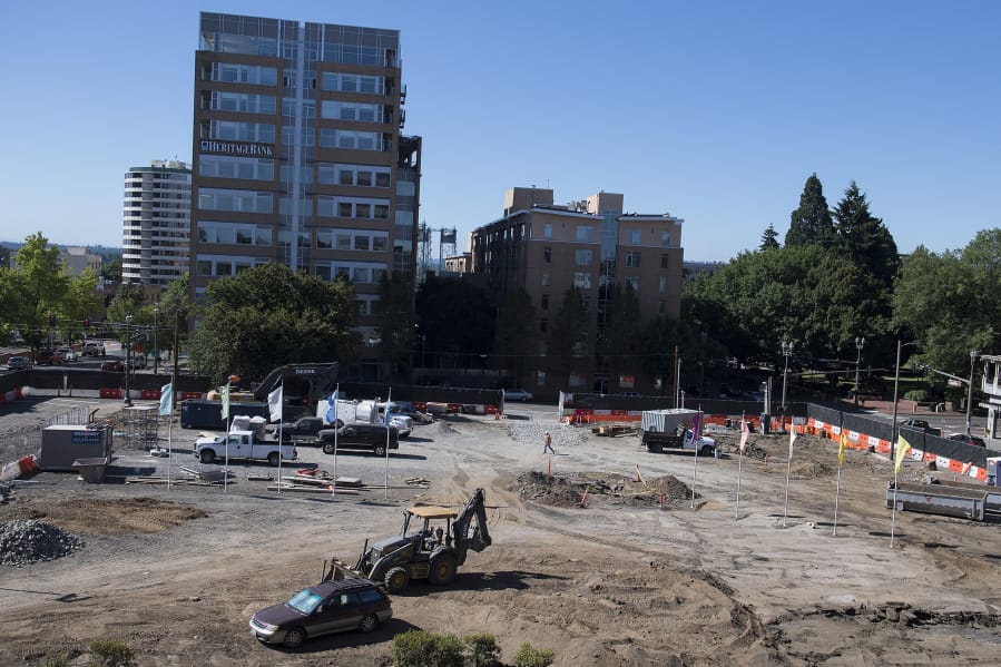 Construction is underway on a six-story mixed use building at 815 Columbia St., a vacant parcel known in recent years as Block 10.