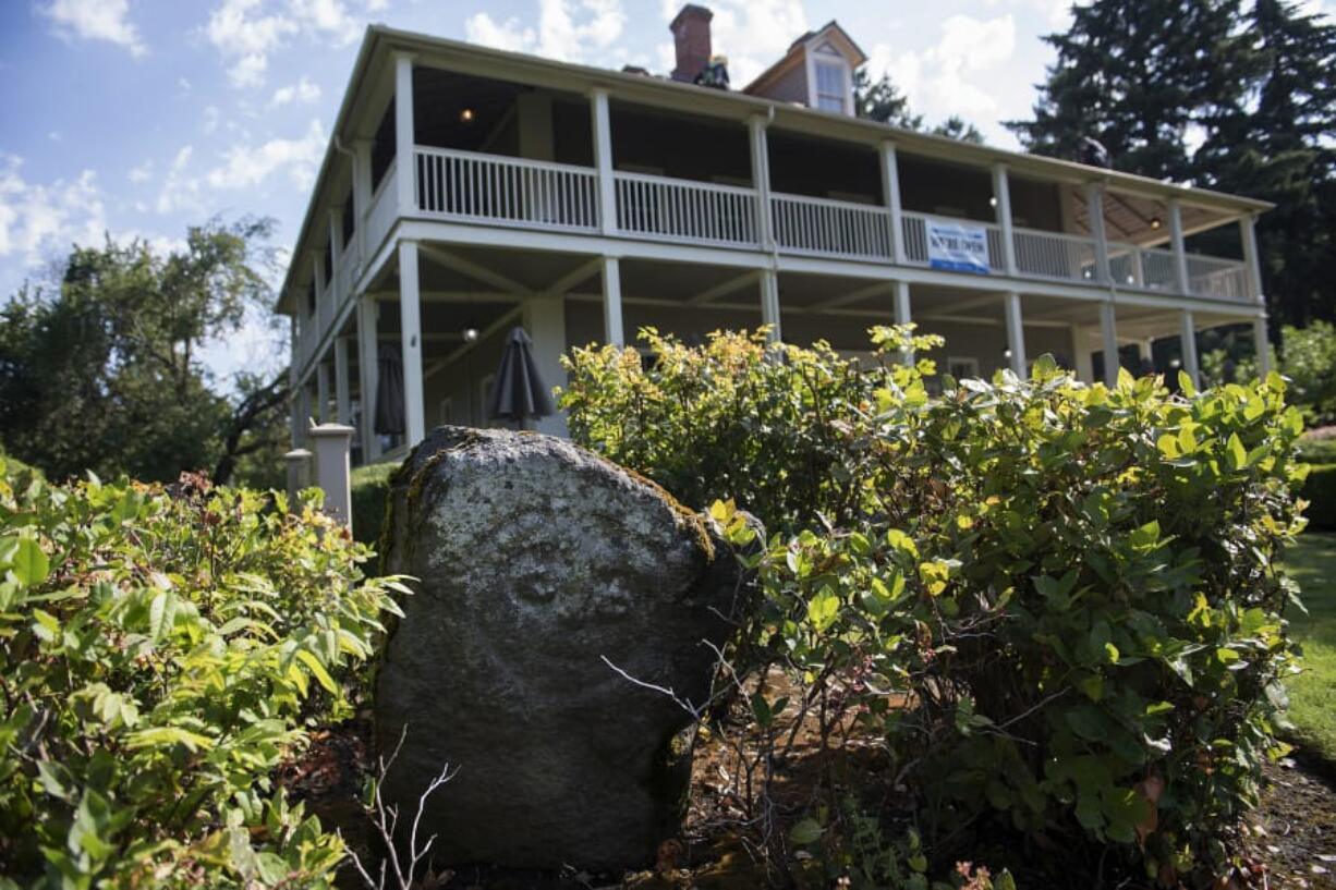 A petroglyph carved into a rock near the historic Grant House near Fort Vancouver. A joint project involving the city of Vancouver, Clark County Historical Society, U.S. Army Corps of Engineers, Confederated Tribes and Bands of the Yakama Nation, Confederated Tribes of the Umatilla Indian Reservation, Confederated Tribes of Warm Springs Reservation of Oregon and the Nez Perce Tribe will see that the two petroglyphs move to Columbia Hills Historical State Park this fall.