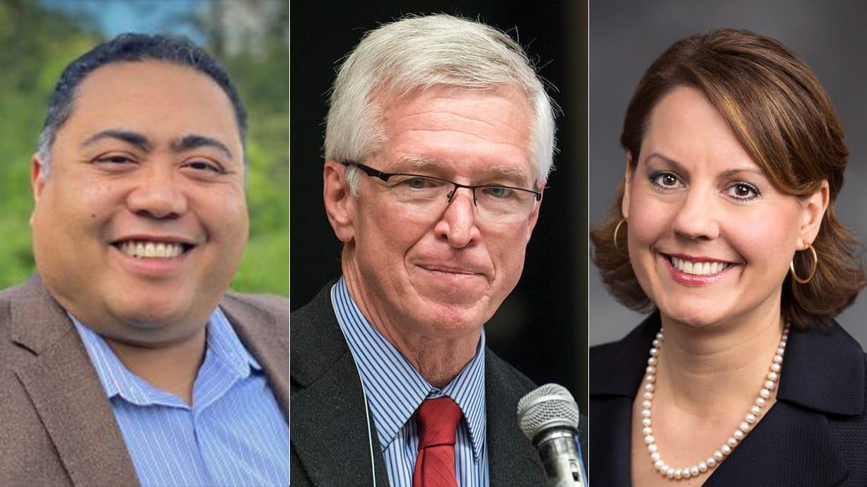 Rick Bell, from left, John Ley and Sen. Ann Rivers are running for the 18th District Washington state Senate seat.