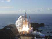 In this photo released by MHI, an H-IIA rocket with United Arab Emirates&#039; Mars orbiter Hope lifts off from Tanegashima Space Center in Kagoshima, southern Japan Monday, July 20, 2020. A United Arab Emirates spacecraft rocketed away Monday on a seven-month journey to Mars, kicking off the Arab world&#039;s first interplanetary mission.