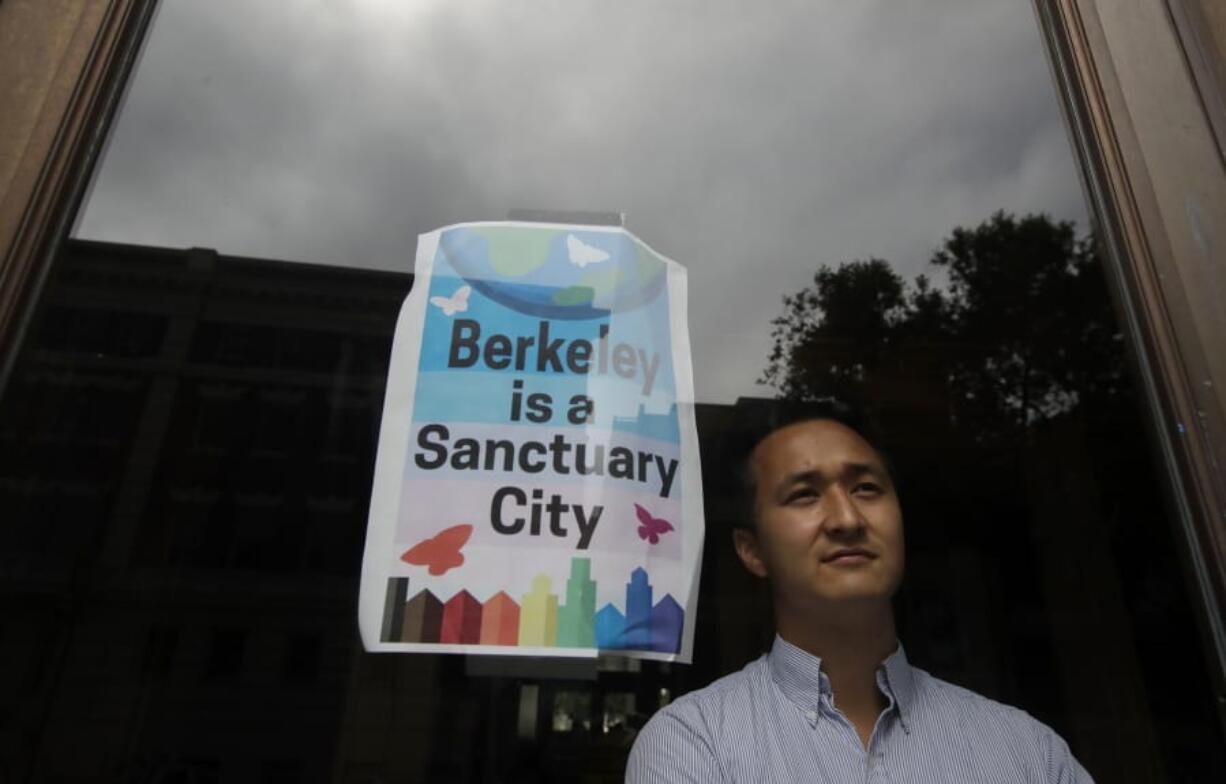 FILE - In this July 18, 2019, file photo, Berkeley councilman Rigel Robinson poses for photos inside the Martin Luther King Jr. Civic Center building in Berkeley, Calif. The politically liberal city of Berkeley in Northern California is considering a proposal to shift traffic enforcement from armed police to unarmed city workers. Backers say they believe the proposal before the Berkeley City Council Tuesday, July 14, 2020, is the first of its kind in the U.S. &quot;It&#039;s been an incredible cry from the community to look at law enforcement, to look at the role of police in this country and in this city and calling on us, especially as a very progressive city, to lead the way and trying some new things, pushing the edge when we can,&quot; said Robinson, who is pushing the proposal.