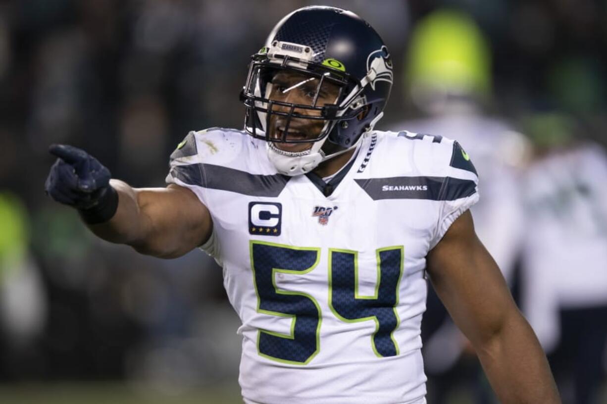 FILE - In this Jan. 5, 2020, file photo, Seattle Seahawks middle linebacker Bobby Wagner (54) reacts during an NFL wild-card playoff football game against the Philadelphia Eagles in Philadelphia. At this point of his career, Bobby Wagner is among those who almost expect the Seattle Seahawks to make some sort of splash at an unexpected time. Whether it was past moves to go get the likes of Duane Brown or Jadeveon Clowney, or last Saturday&#039;s massive trade that brought Jamal Adams to Seattle, it&#039;s not really a surprise anymore to the Seahawks star linebacker.