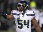 FILE - In this Jan. 5, 2020, file photo, Seattle Seahawks middle linebacker Bobby Wagner (54) reacts during an NFL wild-card playoff football game against the Philadelphia Eagles in Philadelphia. At this point of his career, Bobby Wagner is among those who almost expect the Seattle Seahawks to make some sort of splash at an unexpected time. Whether it was past moves to go get the likes of Duane Brown or Jadeveon Clowney, or last Saturday&#039;s massive trade that brought Jamal Adams to Seattle, it&#039;s not really a surprise anymore to the Seahawks star linebacker.