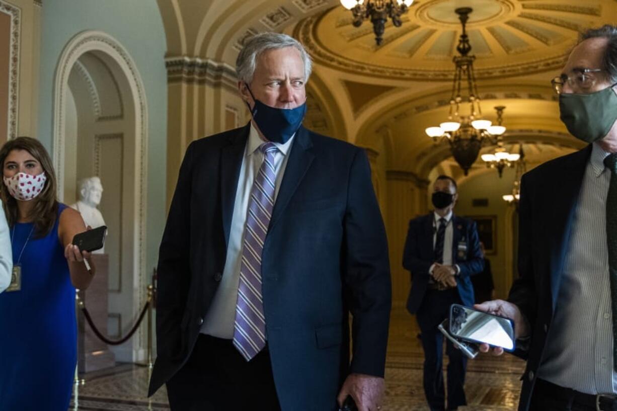 White House chief of staff Mark Meadows speaks to reporters at the Capitol, Thursday, July 23, 2020, in Washington.