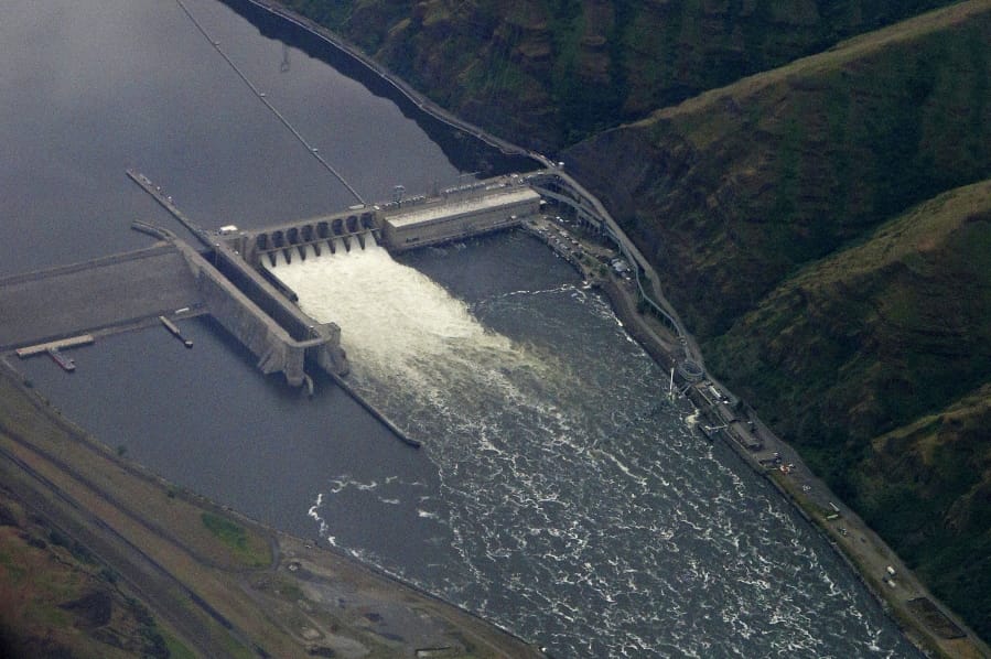 In this May 15, 2019, file photo, the Lower Granite Dam on the Snake River is seen from the air near Colfax, Washington. The federal government said Friday, July 31, 2020, four giant dams on the Snake River in Washington state will not be removed to help endangered salmon migrate to the ocean. (AP Photo/Ted S.
