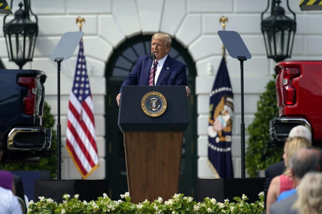 President Donald Trump speaks during an event on regulatory reform on the South Lawn of the White House, Thursday, July 16, 2020, in Washington.