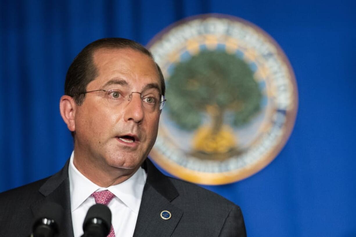 Department of Health and Human Services Secretary Alex Azar speaks during a White House Coronavirus Task Force briefing at the Department of Education building Wednesday, July 8, 2020, in Washington.