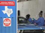 COVID-19 antibody testing and diagnostic testing are administered at a converted vehicle inspection station, Tuesday, July 7, 2020, in San Antonio. Local officials across Texas say their hospitals are becoming increasingly stretched and are in danger of becoming overrun as cases of the coronavirus surge.