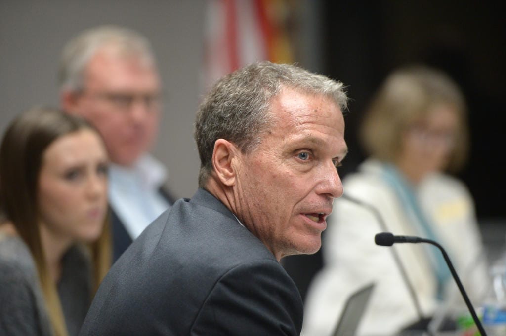 Battle Ground Public Schools Deputy Superintendent Denny Waters speaks during a district meeting on Jan. 14, 2018.