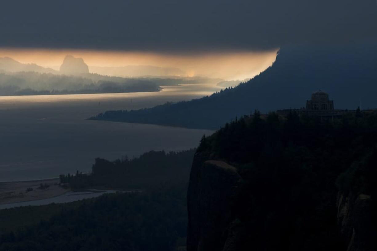 Vista House is seen here at sunrise on the Oregon side of the Columbia River Gorge on Wednesday morning, Aug. 1, 2018. (The Columbian files)