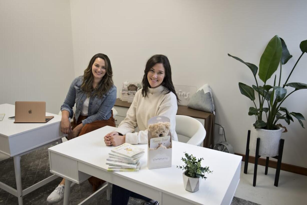 Callie Christensen, left, and Kelly Oriard, co-founders and CEOs of Slumberkins, in their downtown Vancouver office in September.