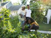 LeAndra Estis checked on the growth progress of vegetables in her backyard garden in St. Paul. Her daughters Quaia, left, and Lonna help in the garden and post their successes on social media.