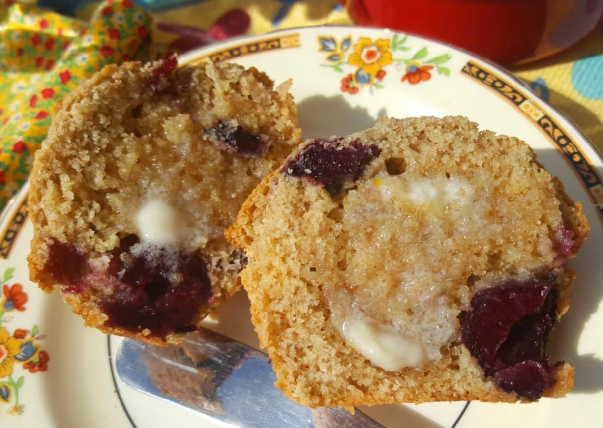 These lemony muffins are studded with fresh cherries -- the perfect end-of-summer breakfast treat.