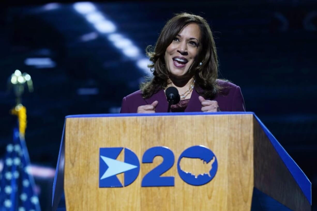 Democratic vice presidential candidate Sen. Kamala Harris, D-Calif., speaks during the third day of the Democratic National Convention, Wednesday, Aug. 19, 2020, at the Chase Center in Wilmington, Del.