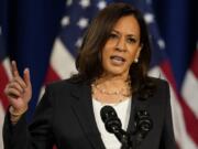 Democratic vice presidential candidate Sen. Kamala Harris, D-Calif., speaks in Washington, Thursday, Aug. 27, 2020.