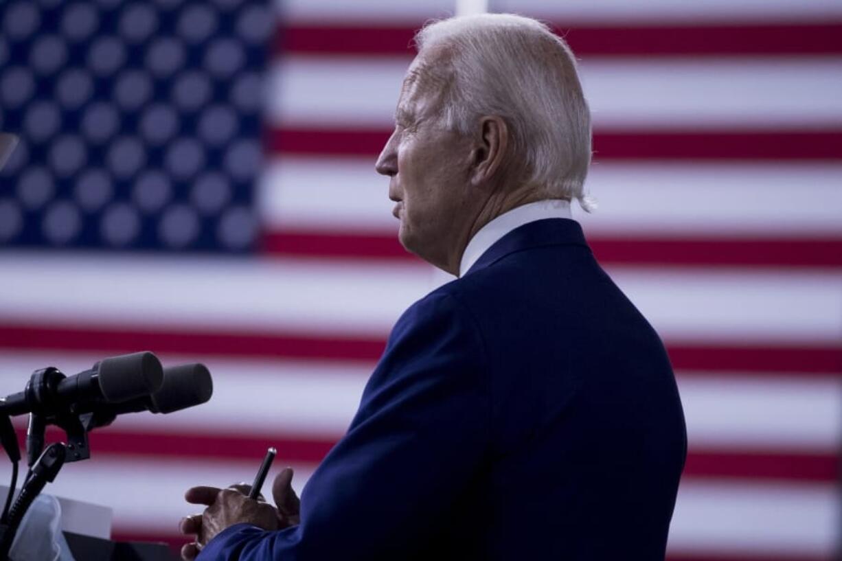 Democratic presidential candidate former Vice President Joe Biden speaks at a campaign event at the William &quot;Hicks&quot; Anderson Community Center in Wilmington, Del., Tuesday, July 28, 2020.(AP Photo/Andrew Harnik)