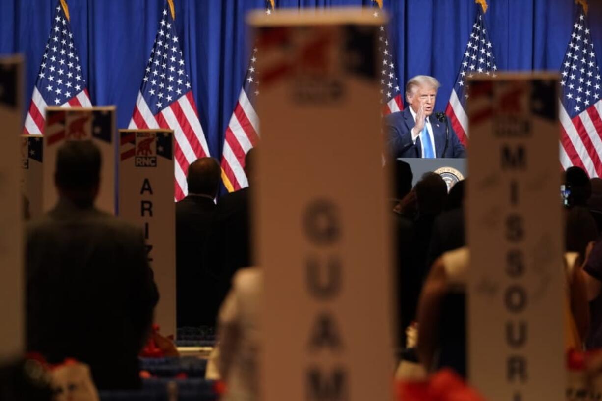 President Donald Trump speak at the 2020 Republican National Convention in Charlotte, N.C., Monday, Aug. 24, 2020.