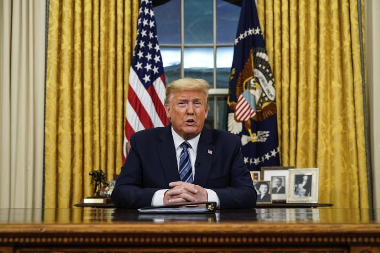 President Donald Trump speaks in a March 11 address to the nation from the Oval Office at the White House about the coronavirus.