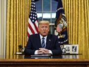 President Donald Trump speaks in a March 11 address to the nation from the Oval Office at the White House about the coronavirus.