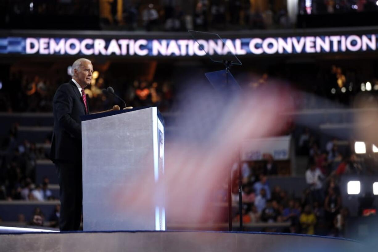 FILE - In this July 27, 2016, file photo, Vice President Joe Biden speaks during the Democratic National Convention in Philadelphia. The first national political convention of the coronavirus era has arrived. For four consecutive nights beginning Monday, Aug. 17, Democrats from across the country will gather in front of screens for the all-virtual affair that will showcase the diversity of the modern-day Democratic Party and test Biden&#039;s ability to energize his sprawling coalition.