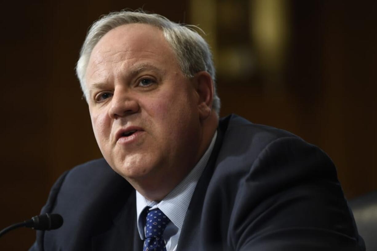 FILE - In this March 10, 2020, file photo Interior Secretary David Bernhardt testifies before the Senate Energy and Natural Resources Committee on the FY&#039;21 budget in Washington. The Interior Department withheld public documents related to Bernhardt ahead of his Senate confirmation, an agency watchdog group concluded in a report made public Tuesday, Aug. 11.