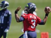 Seattle Seahawks quarterback Russell Wilson passes during NFL football training camp, Friday, Aug. 14, 2020, in Renton, Wash. (AP Photo/Ted S. Warren, Pool) (Ted S.