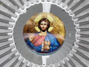 An image of Christ is in place in the ceiling of the St. Nicholas Greek Orthodox Church, Monday, Aug. 3, 2020 at the World Trade Center in New York. The original church was destroyed in the attacks of Sept. 11, 2001. The shrine is expected to open in 2021.