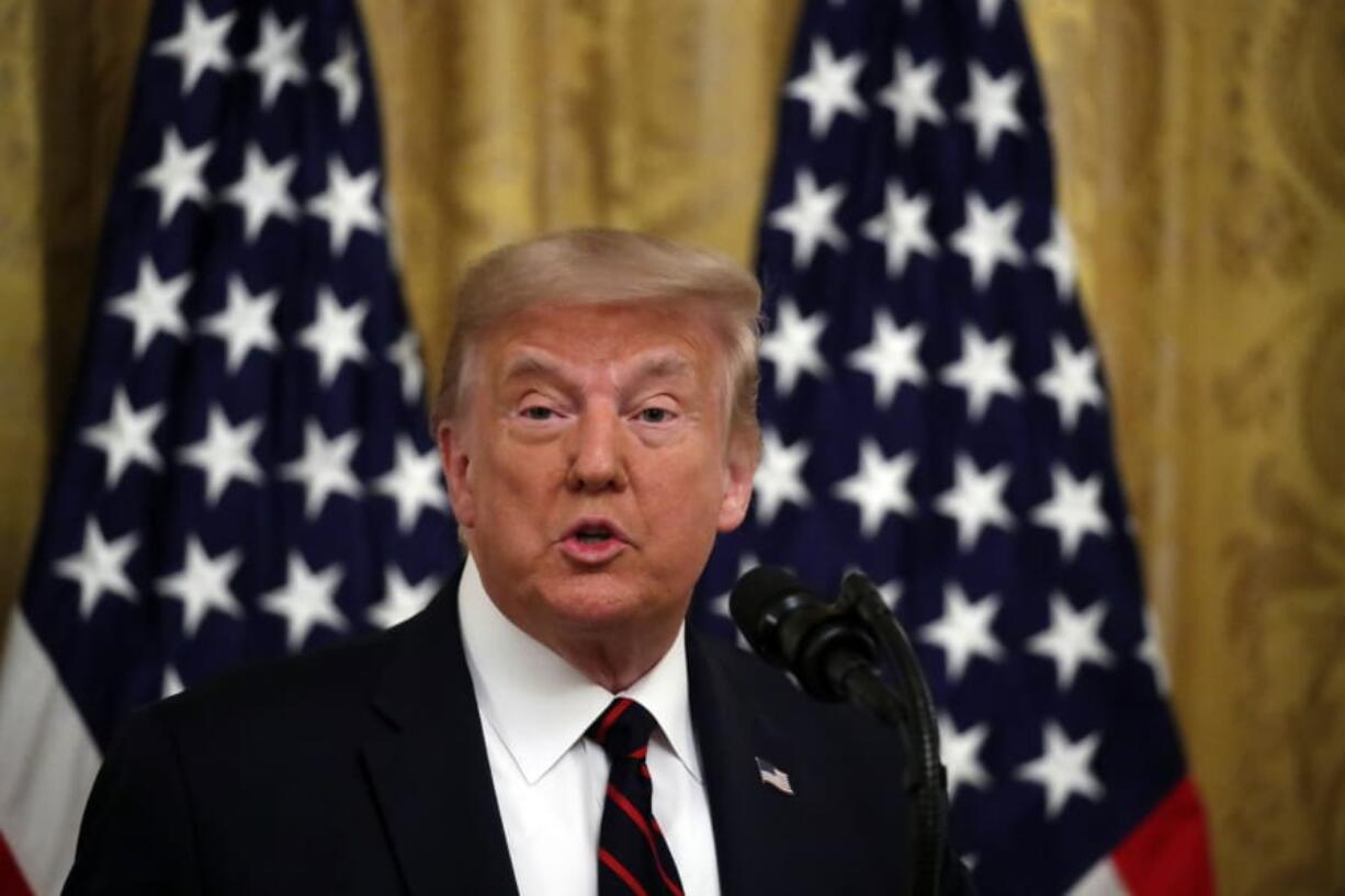 President Donald Trump speaks during a signing ceremony for H.R. 1957 - &quot;The Great American Outdoors Act,&quot; in the East Room of the White House, Tuesday, Aug. 4, 2020, in Washington.