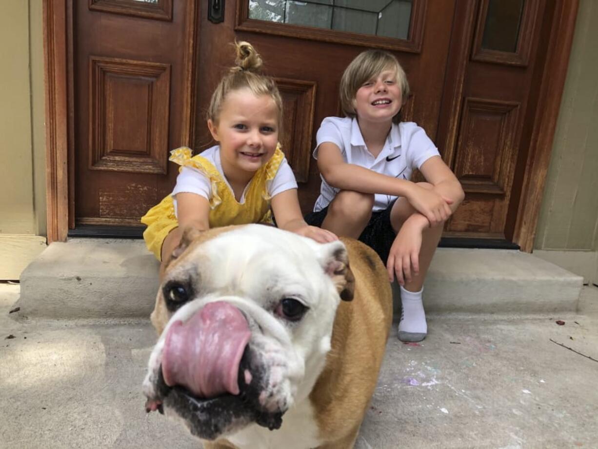 This image released by Jennifer Asbury shows her kids, Luca Asbury, 6, left, and her brother Will Asbury, 8, with their dog Drake in Littleton, Colo. Will Asbury is going into third grade. School starts Aug. 24 and he&#039;ll be there in person. There was a distance learning option but Will and his little sister, Luca, wanted to go.