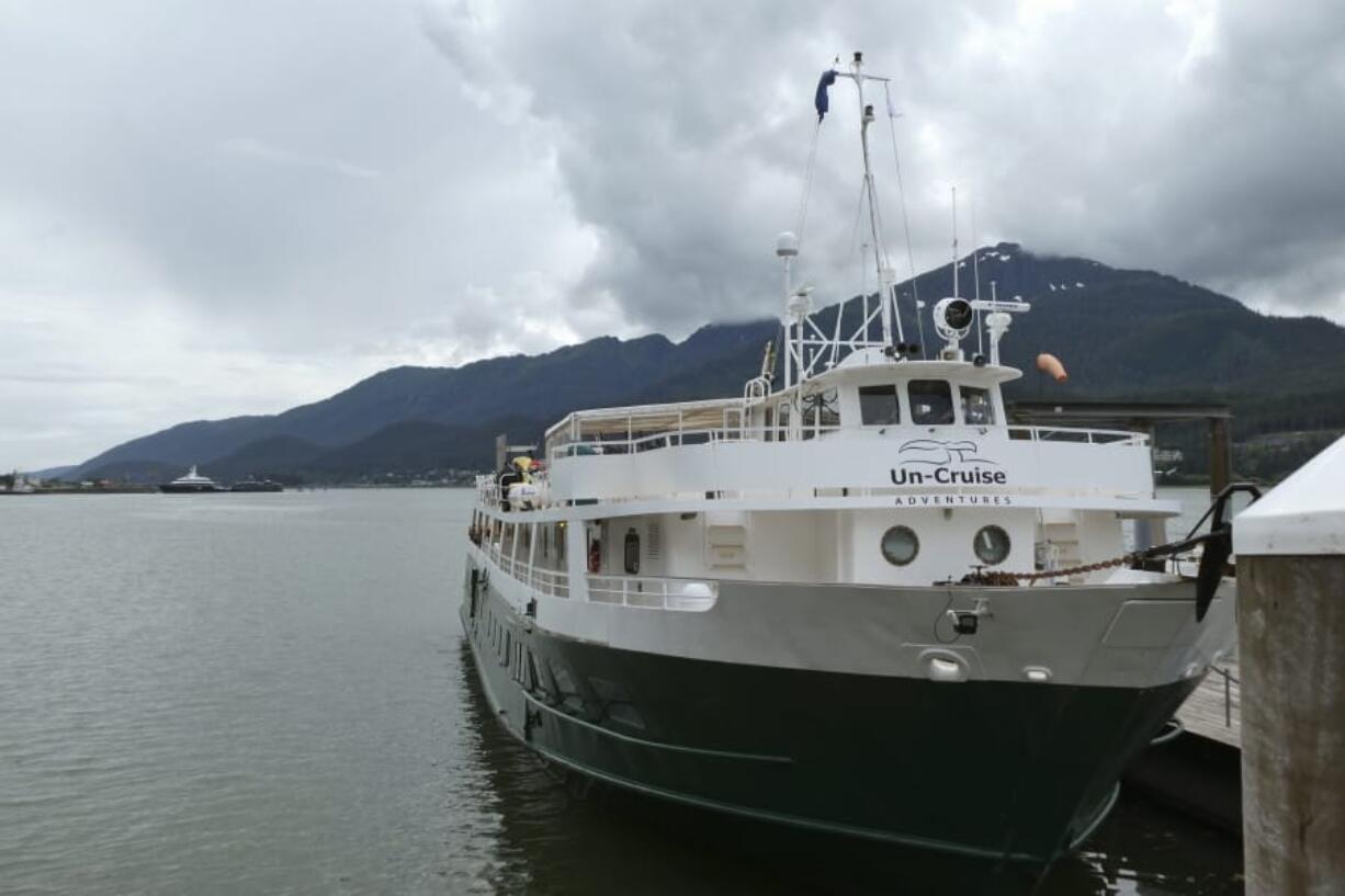 The Wilderness Adventurer is shown Wednesday following its return to Juneau, Alaska, after one of its 36 passengers tested positive for COVID-19.