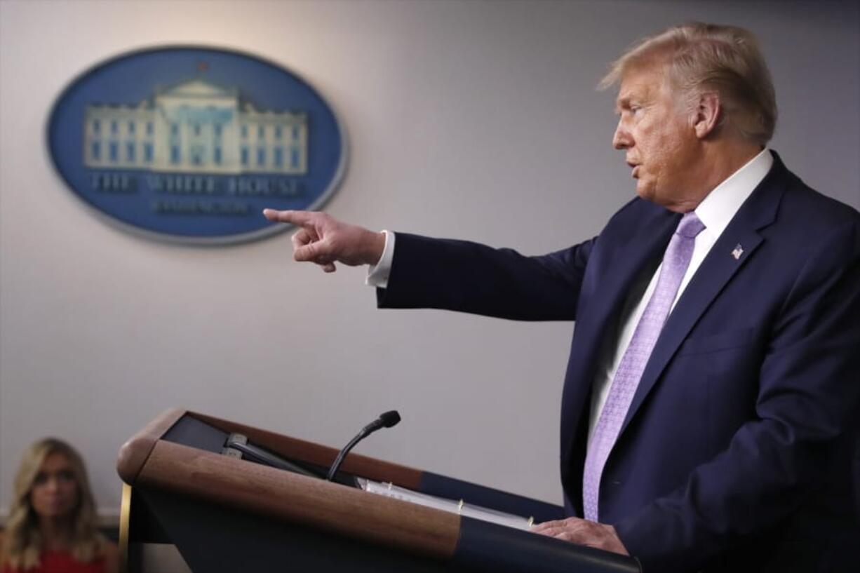 President Donald Trump speaks during a briefing with reporters in the James Brady Press Briefing Room of the White House, Wednesday, Aug. 5, 2020, in Washington.