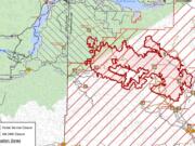 The Big Hollow wildfire, which is 15 miles northwest of Carson and 7 miles southeast of Cougar, had burned a total of 24,309 acres, or about 38 square miles as of this morning. (U.S.