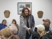 U.S. Rep. Jaime Herrera Beutler, R-Battle Ground, greets audience members before the Goldendale Grange Hall candidate forum on Wednesday night, Oct. 17, 2018.