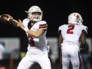 Camas High School quarterback Jake Blair throws the ball against Skyview at the Kiggins Bowl in October.