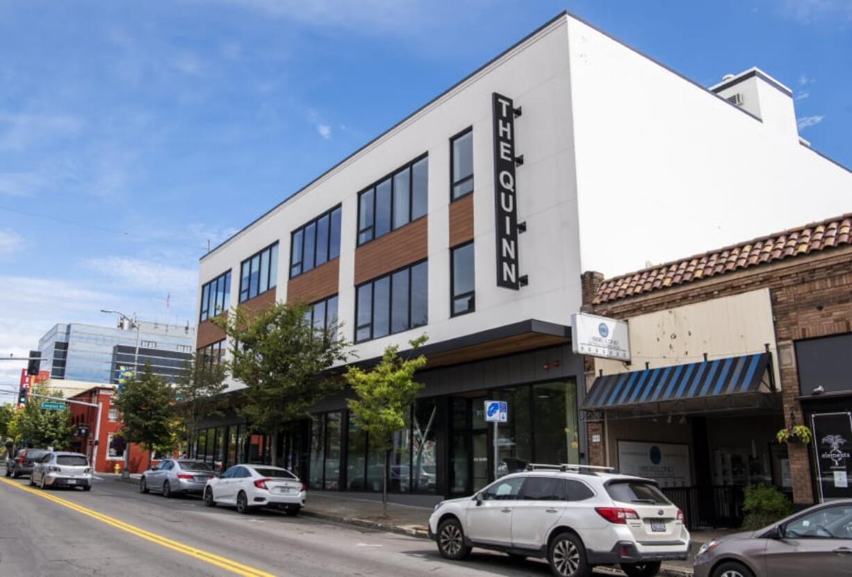 The former Evergreen International Plaza building has been renamed The Quinn, following an extensive renovation project from Cascadia Development Partners. The building&#039;s new vertical marquee-style sign is a nod to the building&#039;s history as a J.C. Penney store.