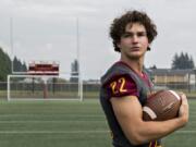 Prairie High School football player Dustin Shelby, whose college recruiting prospects have been severely impacted by the COVID-19 disruption of the football season, is seen at his school&#039;s football field Monday afternoon.