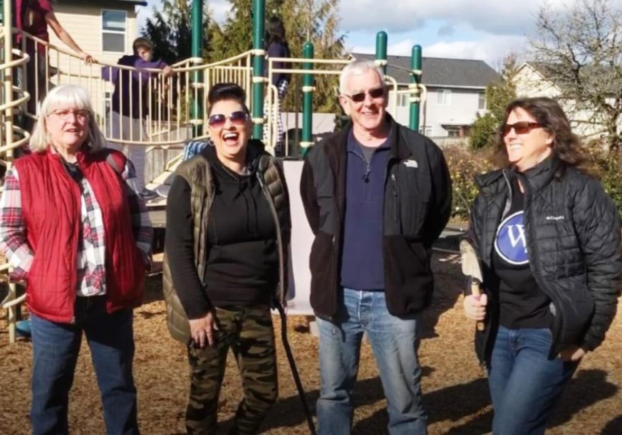 BATTLE GROUND: Parks and Community Engagement Advisory Board members Jen Hamilton, Josie Calderon, Glen Erickson, and Michelle Yenderrozos at Battle Ground&#039;s Cresap Park.