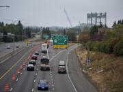 Traffic flows smoothly in the southbound direction of Interstate 5 as motorists near the Interstate 5 Bridge on Monday morning.