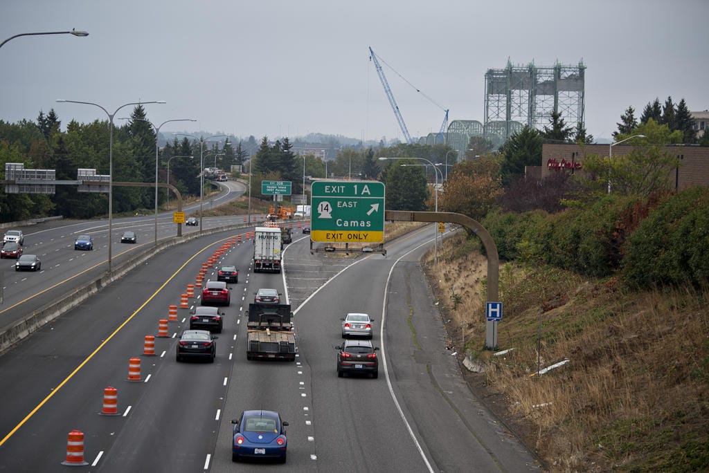 Traffic flows smoothly in the southbound direction of Interstate 5 as motorists near the Interstate Bridge on Monday morning, Sept. 21, 2020.