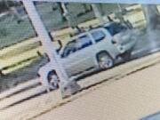 The Vancouver Police Department has released this photo of the silver or light tan GMC Envoy involved in a fatal hit-and-run crash Sept. 2 evening near the intersection of East Mill Plain Boulevard and Grand Boulevard. Law enforcement arrested the suspected driver Friday evening, 21-year-old Harley Anderson.