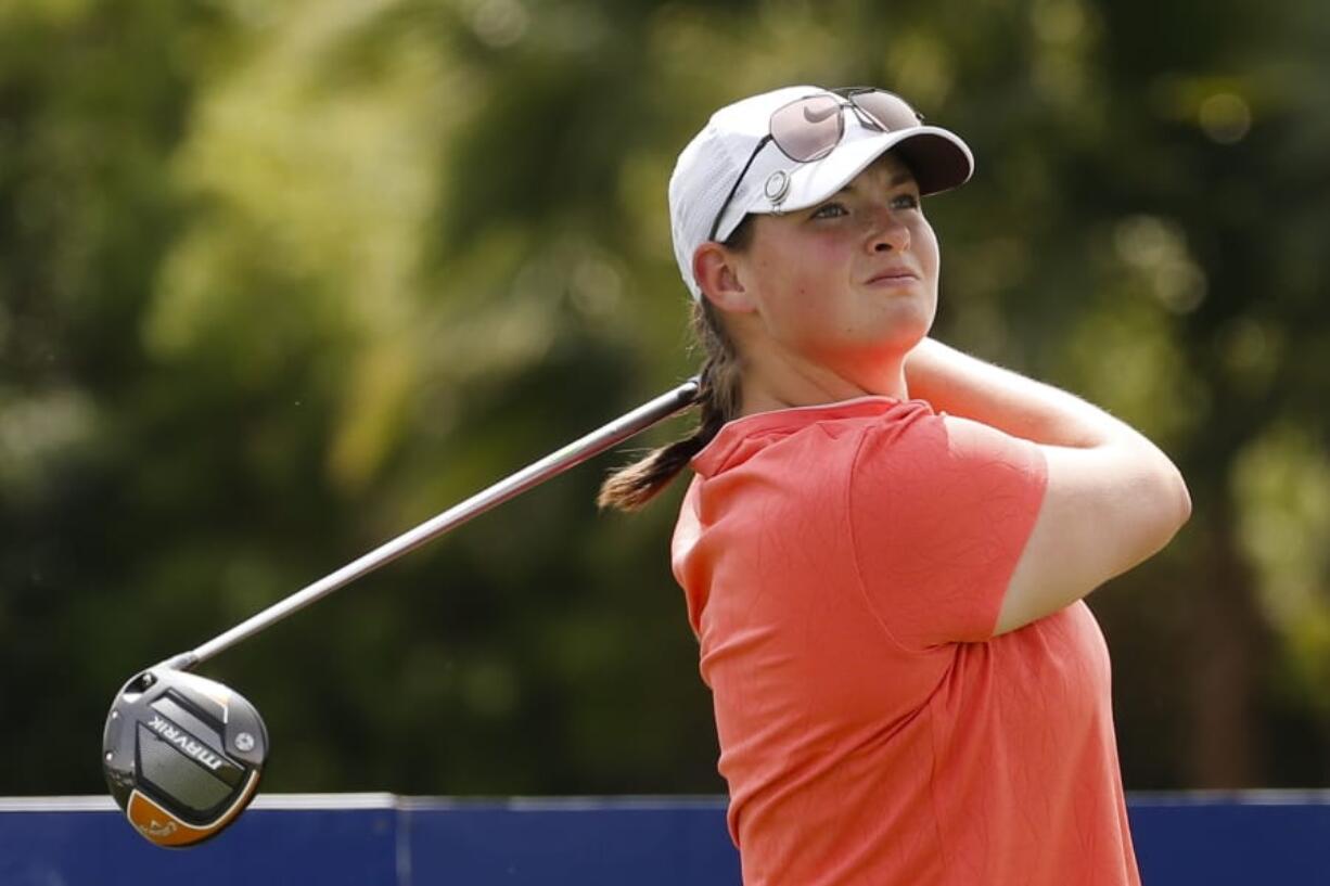 Caroline Inglis hits out of a bunker on the fifth hole during the second round of the the ANA Inspiration golf tournament at Mission Hills Country Club in Rancho Mirage, Calif., (Ringo H.W.